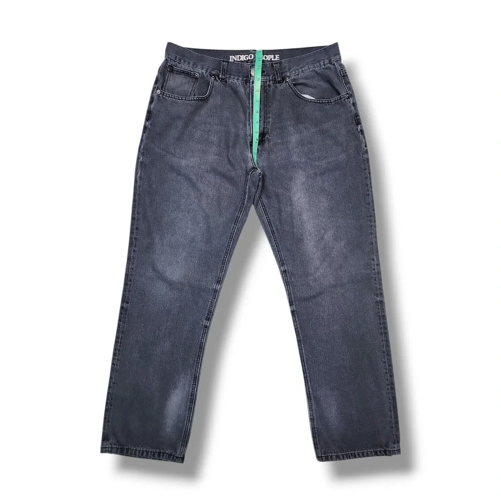 Indigo People Faded Black Baggy Straight‎ Leg Denim Jeans Men's 34x31